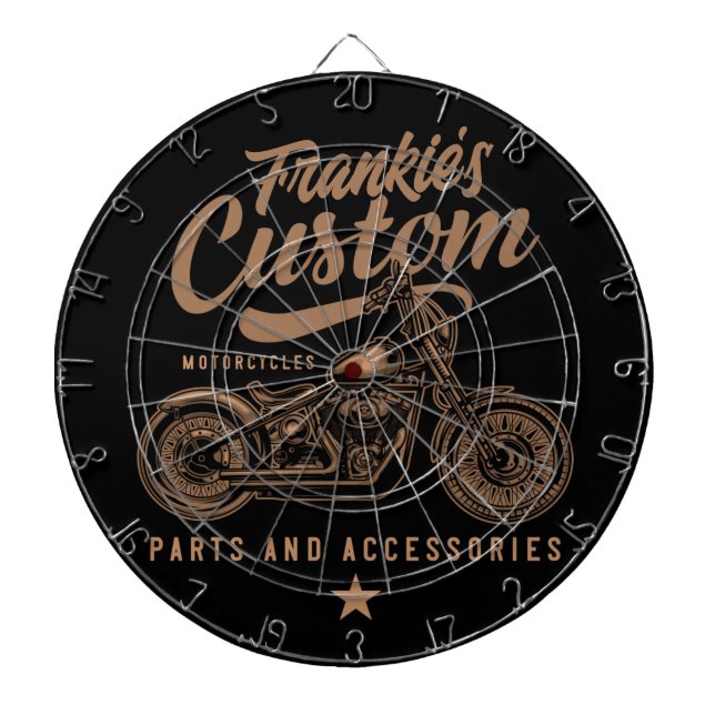 Personalized Biker Custom Bobber Motorcycle Garage Dart Board (Front)