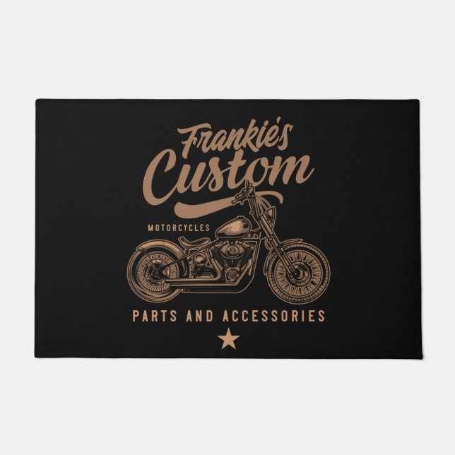 Personalized Biker Custom Bobber Motorcycle Garage Doormat (Front)