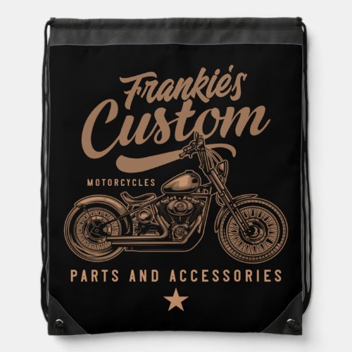 Personalized Biker Custom Bobber Motorcycle Garage Drawstring Bag