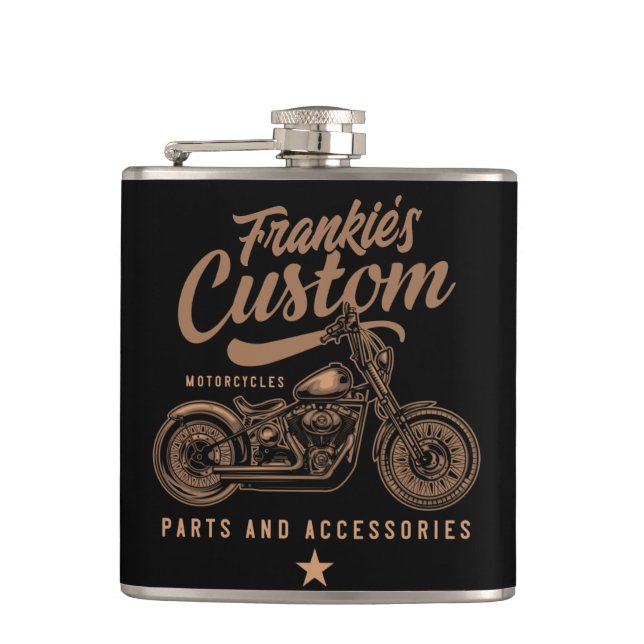 Personalized Biker Custom Bobber Motorcycle Garage Flask (Front)