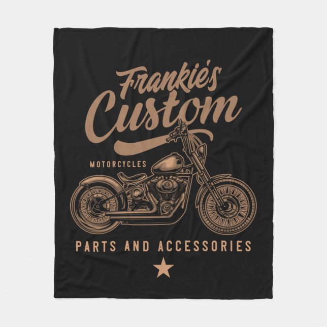 Personalized Biker Custom Bobber Motorcycle Garage Fleece Blanket (Front)