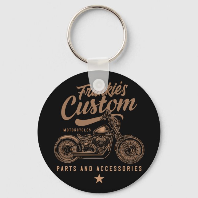 Personalized Biker Custom Bobber Motorcycle Garage Keychain (Front)