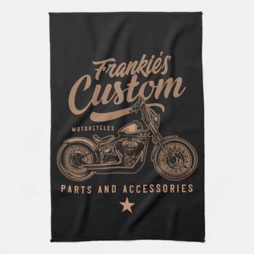 Personalized Biker Custom Bobber Motorcycle Garage Kitchen Towel
