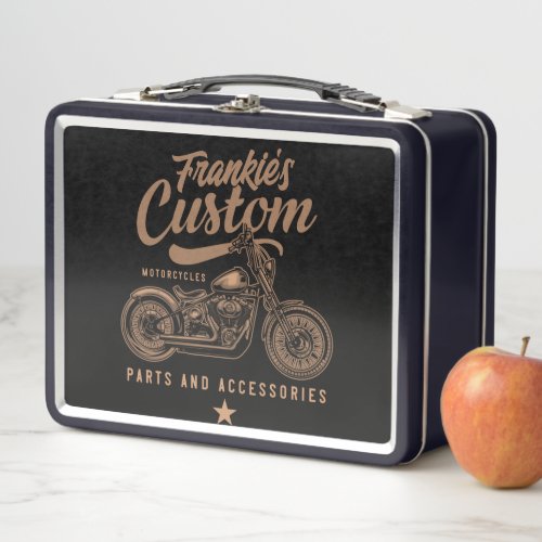 Personalized Biker Custom Bobber Motorcycle Garage Metal Lunch Box