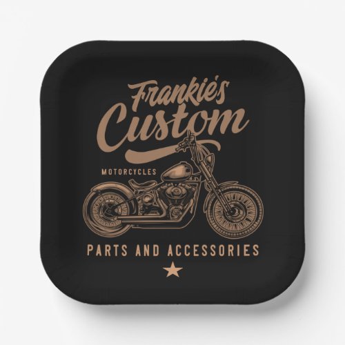 Personalized Biker Custom Bobber Motorcycle Garage Paper Plates