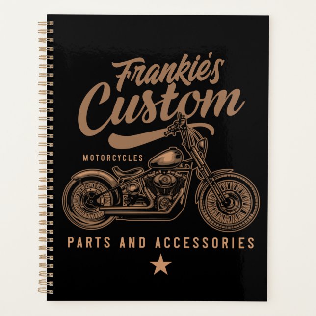Personalized Biker Custom Bobber Motorcycle Garage Planner (Front)