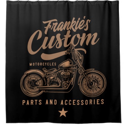 Personalized Biker Custom Bobber Motorcycle Garage Shower Curtain