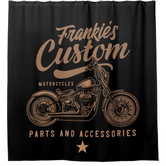 Personalized Biker Custom Bobber Motorcycle Garage Shower Curtain (Front)