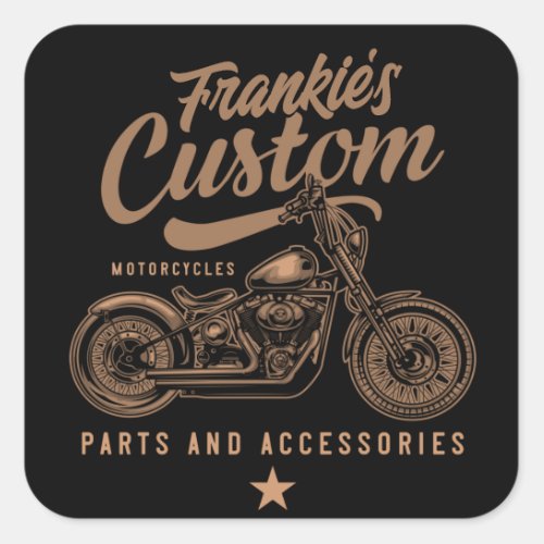 Personalized Biker Custom Bobber Motorcycle Garage Square Sticker