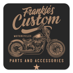 Personalized Biker Custom Bobber Motorcycle Garage Square Sticker