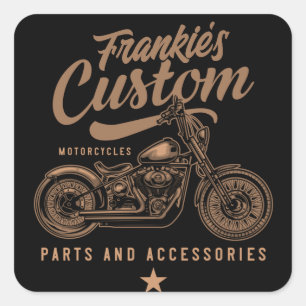 Personalized Biker Custom Bobber Motorcycle Garage Square Sticker