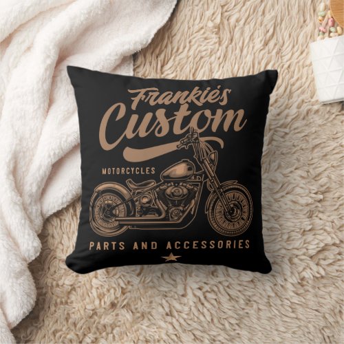 Personalized Biker Custom Bobber Motorcycle Garage Throw Pillow