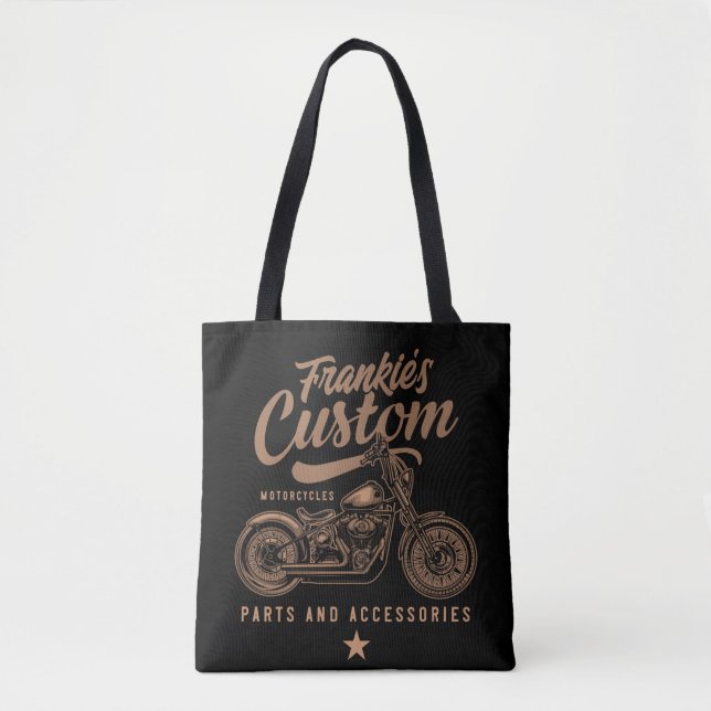 Personalized Biker Custom Bobber Motorcycle Garage Tote Bag (Front)