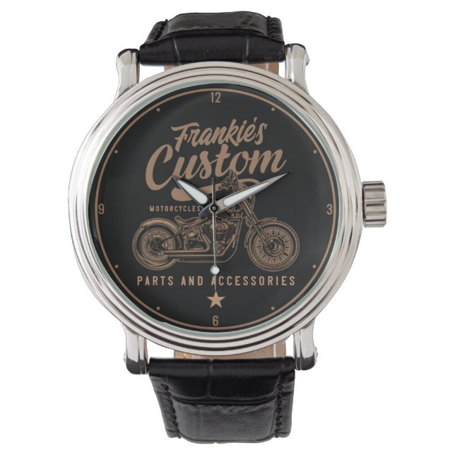 Personalized Biker Custom Bobber Motorcycle Garage Watch (Front)