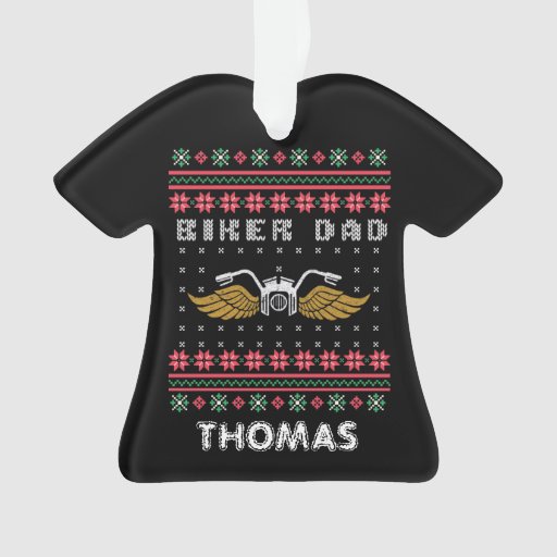 Personalized Biker Dad Ugly Christmas Sweater Ornament