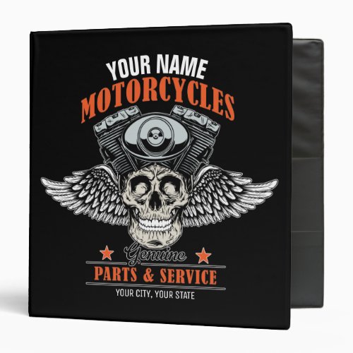 Personalized Biker Flying Skull Motorcycle Shop  3 Ring Binder