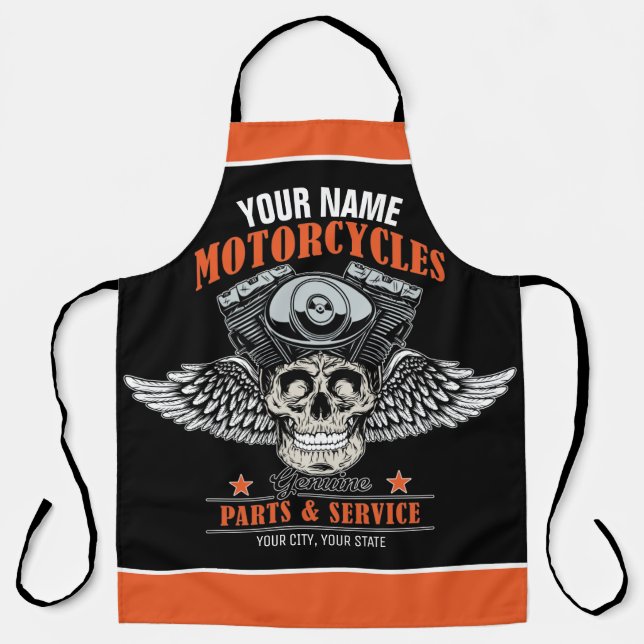 Personalized Biker Flying Skull Motorcycle Shop  Apron (Front)