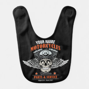 Personalized Biker Flying Skull Motorcycle Shop  Baby Bib