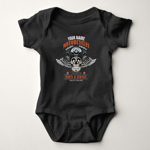 Personalized Biker Flying Skull Motorcycle Shop  Baby Bodysuit