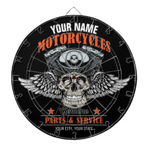 Personalized Biker Flying Skull Motorcycle Shop Dart Board