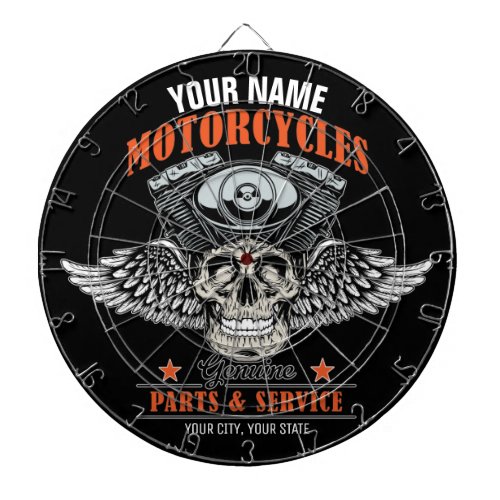 Personalized Biker Flying Skull Motorcycle Shop  Dart Board