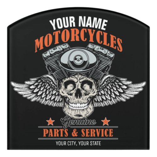Personalized Biker Flying Skull Motorcycle Shop  Door Sign