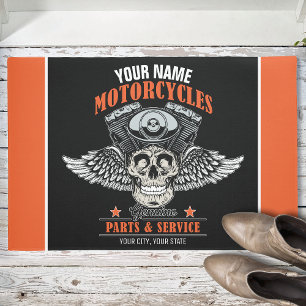 Personalized Biker Flying Skull Motorcycle Shop  Doormat