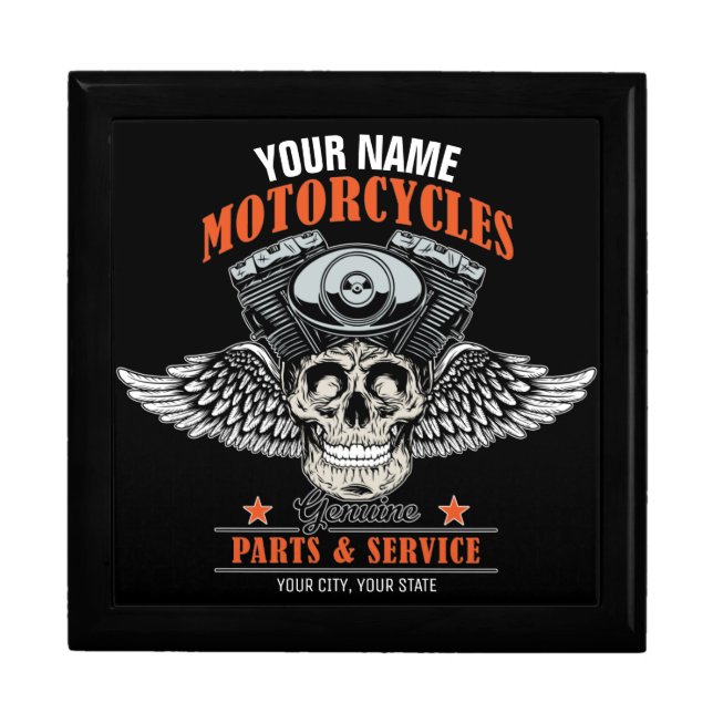 Personalized Biker Flying Skull Motorcycle Shop Gift Box (Front)
