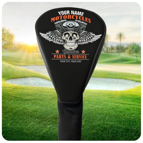 Personalized Biker Flying Skull Motorcycle Shop  Golf Head Cover