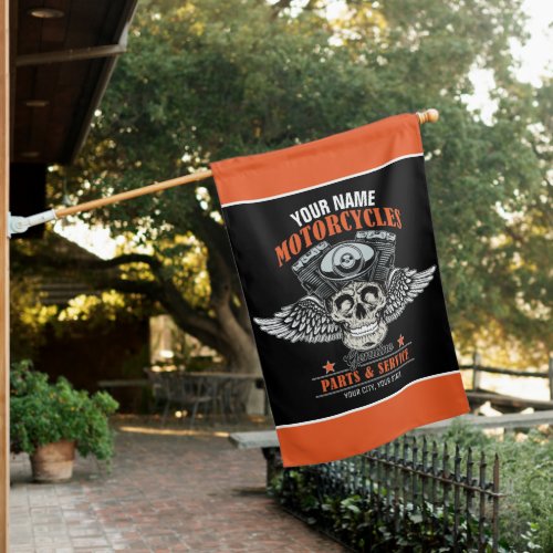 Personalized Biker Flying Skull Motorcycle Shop  House Flag