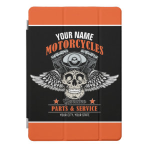 Personalized Biker Flying Skull Motorcycle Shop iPad Pro Cover