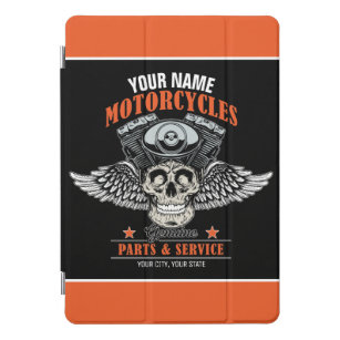 Personalized Biker Flying Skull Motorcycle Shop iPad Pro Cover