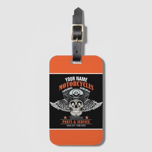 Personalized Biker Flying Skull Motorcycle Shop  Luggage Tag