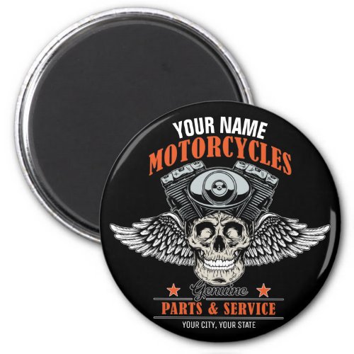 Personalized Biker Flying Skull Motorcycle Shop Magnet