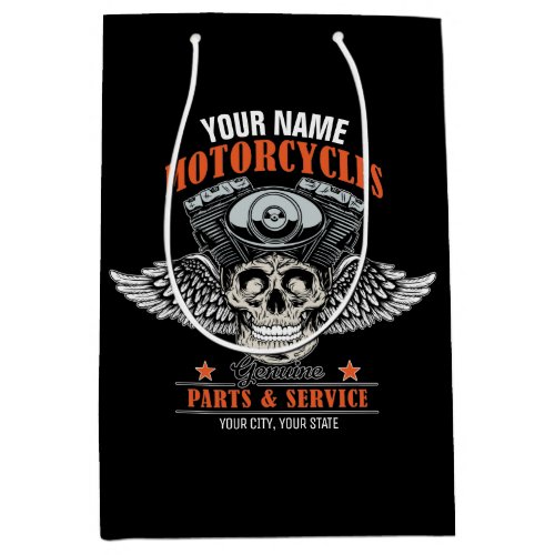 Personalized Biker Flying Skull Motorcycle Shop Medium Gift Bag