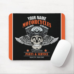 Personalized Biker Flying Skull Motorcycle Shop  Mouse Pad