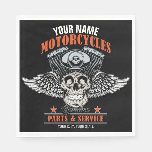 Personalized Biker Flying Skull Motorcycle Shop  Napkins