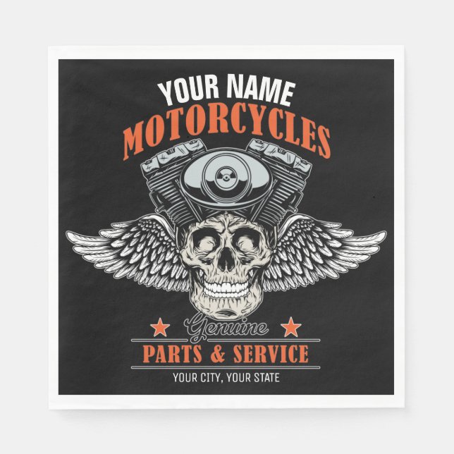 Personalized Biker Flying Skull Motorcycle Shop  Napkins (Front)