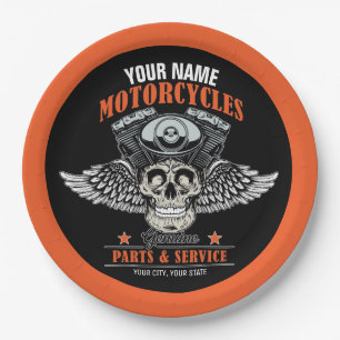 Personalized Biker Flying Skull Motorcycle Shop Paper Plates