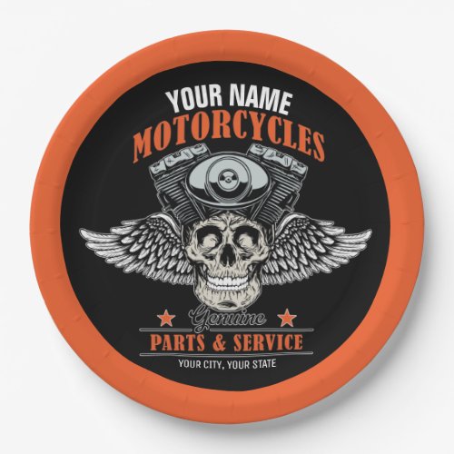 Personalized Biker Flying Skull Motorcycle Shop  Paper Plates