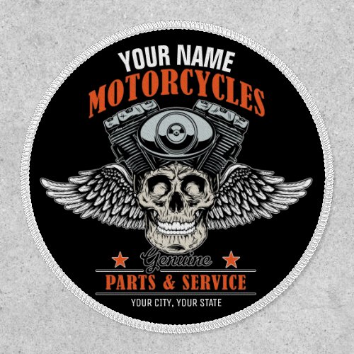 Personalized Biker Flying Skull Motorcycle Shop  Patch
