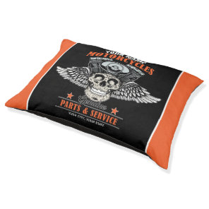 Personalized Biker Flying Skull Motorcycle Shop Pet Bed