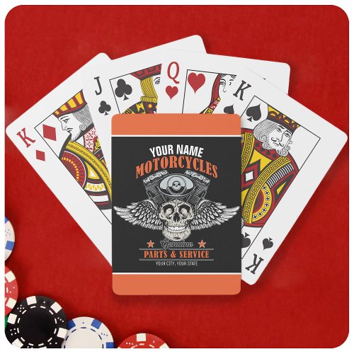 Personalized Biker Flying Skull Motorcycle Shop Poker Cards