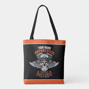 Personalized Biker Flying Skull Motorcycle Shop Tote Bag