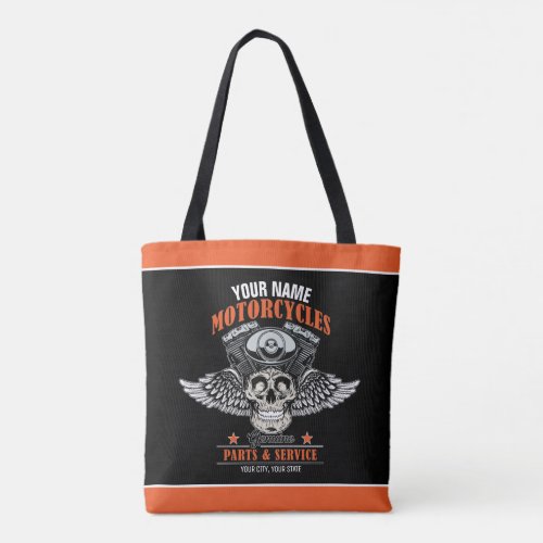 Personalized Biker Flying Skull Motorcycle Shop  Tote Bag