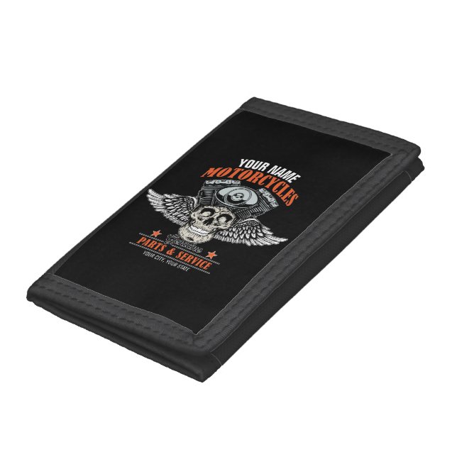 Personalized Biker Flying Skull Motorcycle Shop Trifold Wallet (Bottom)