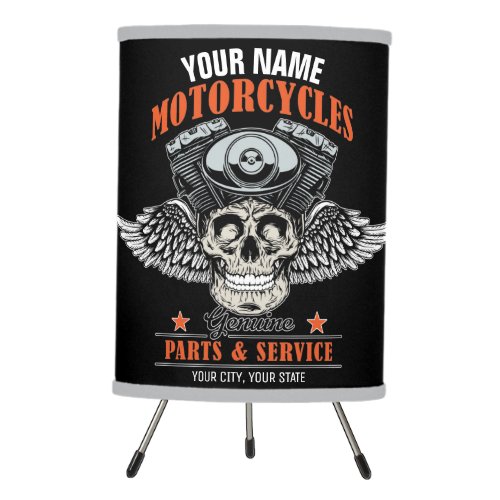 Personalized Biker Flying Skull Motorcycle Shop  Tripod Lamp