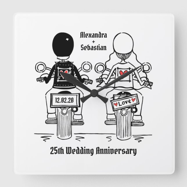 Personalized Biker Motorcycle Anniversary Gift Square Wall Clock (Front)