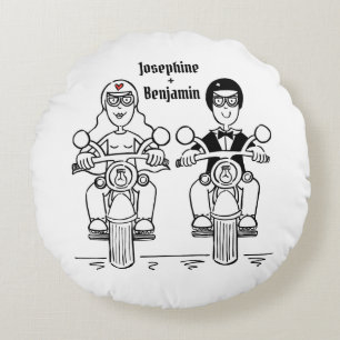 Personalized Biker Motorcycle Wedding Gift Round C Pillow