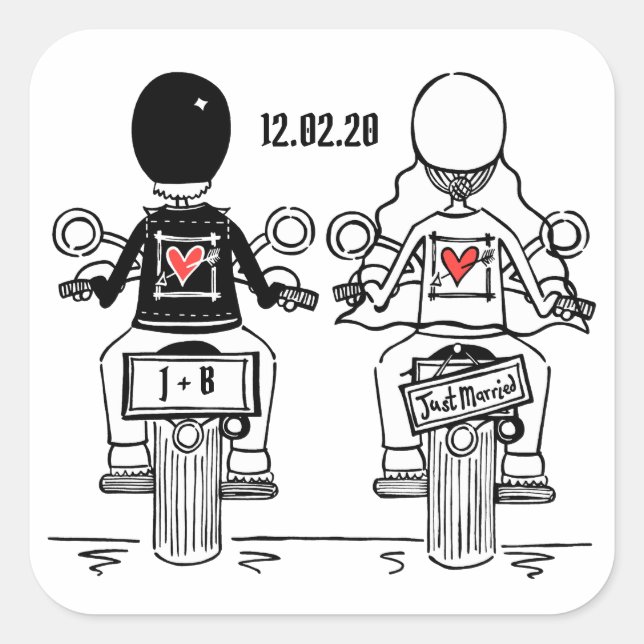 Personalized Biker Motorcycle Wedding Stickers (Front)